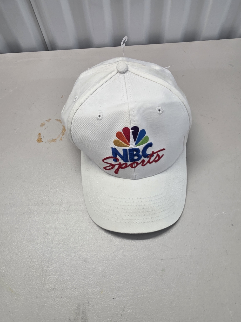 Vintage NBC Sports White Embroidered Baseball Cap Hat Headgear Retro Mens